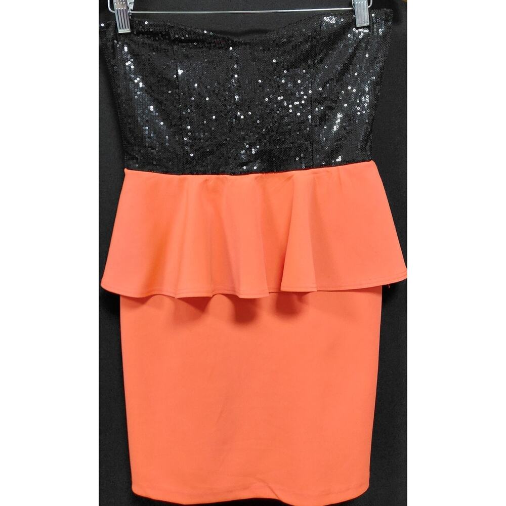 SABORA Black Sequin Peplum Dress Sleeveless Short Women See Measurements